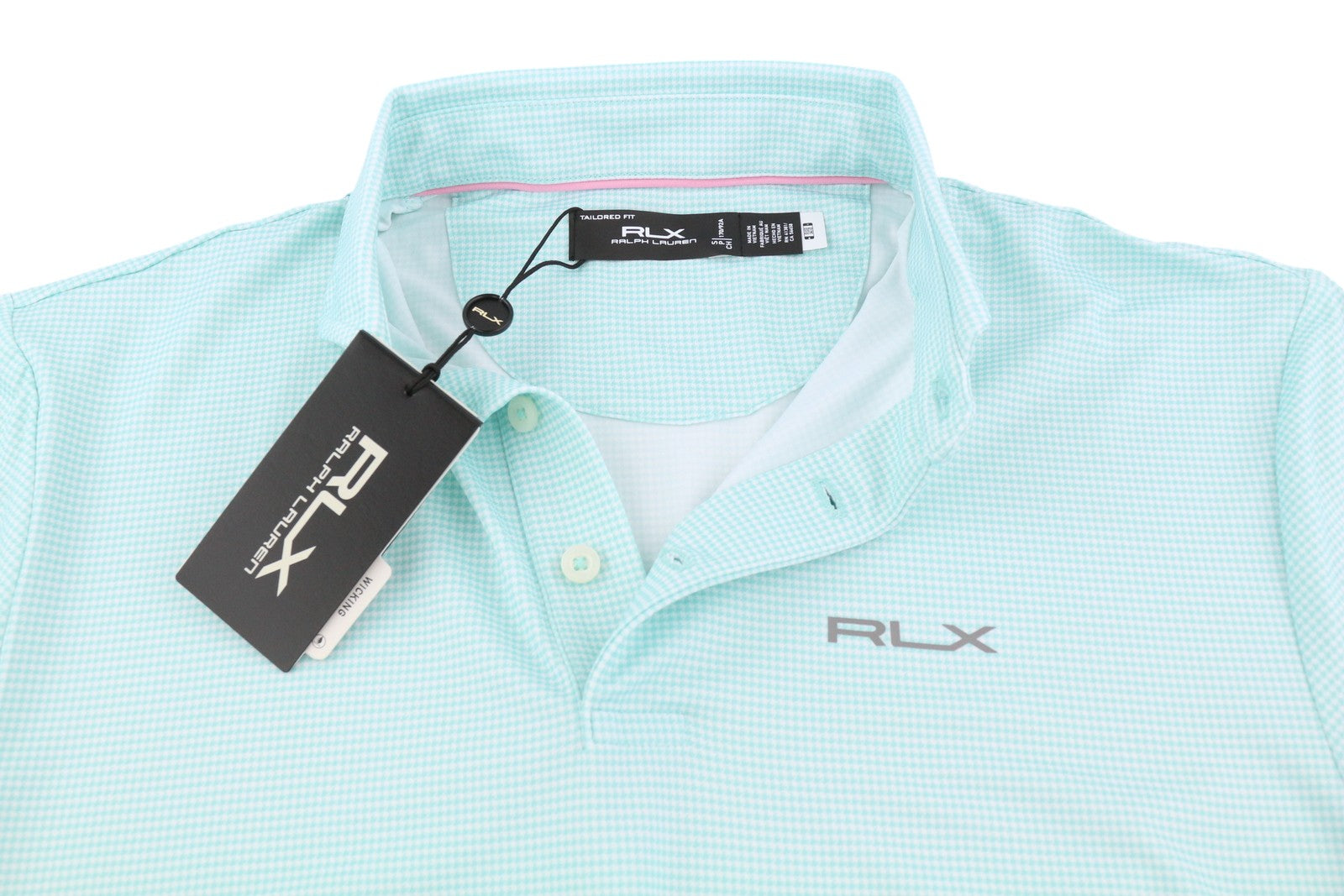RLX RALPH LAUREN Golf Men T-Shirt S Blue Short Sleeve Houndstooth Polo Wicking