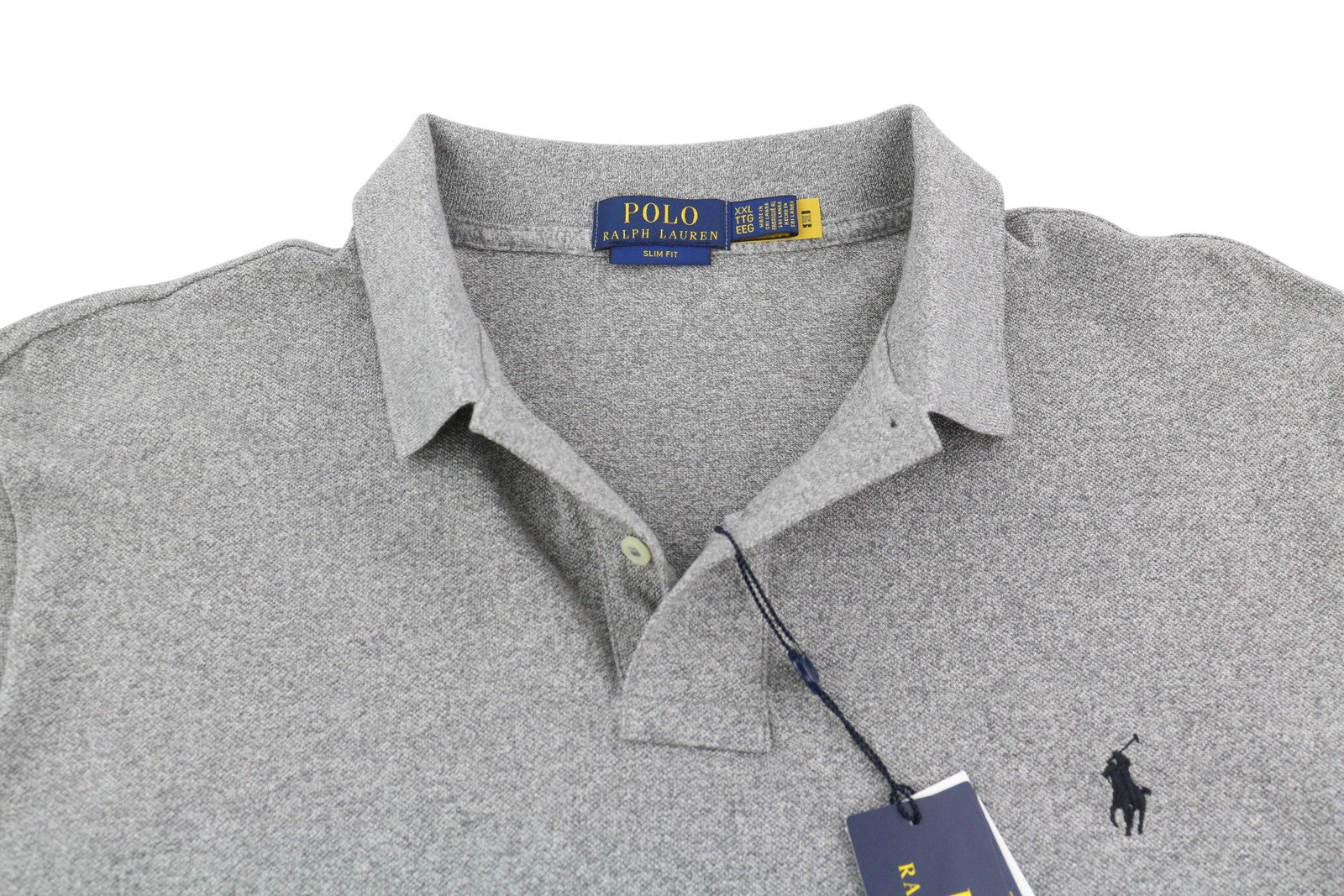 RALPH LAUREN Slim Fit Men T-Shirt 2XL Grey Melange Polo Long Sleeve RRP€135