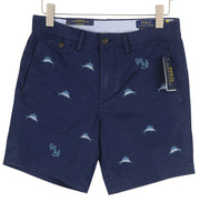 RALPH LAUREN Stretch Straight Fit Men Shorts 31 Dark Blue Chino Embroidered