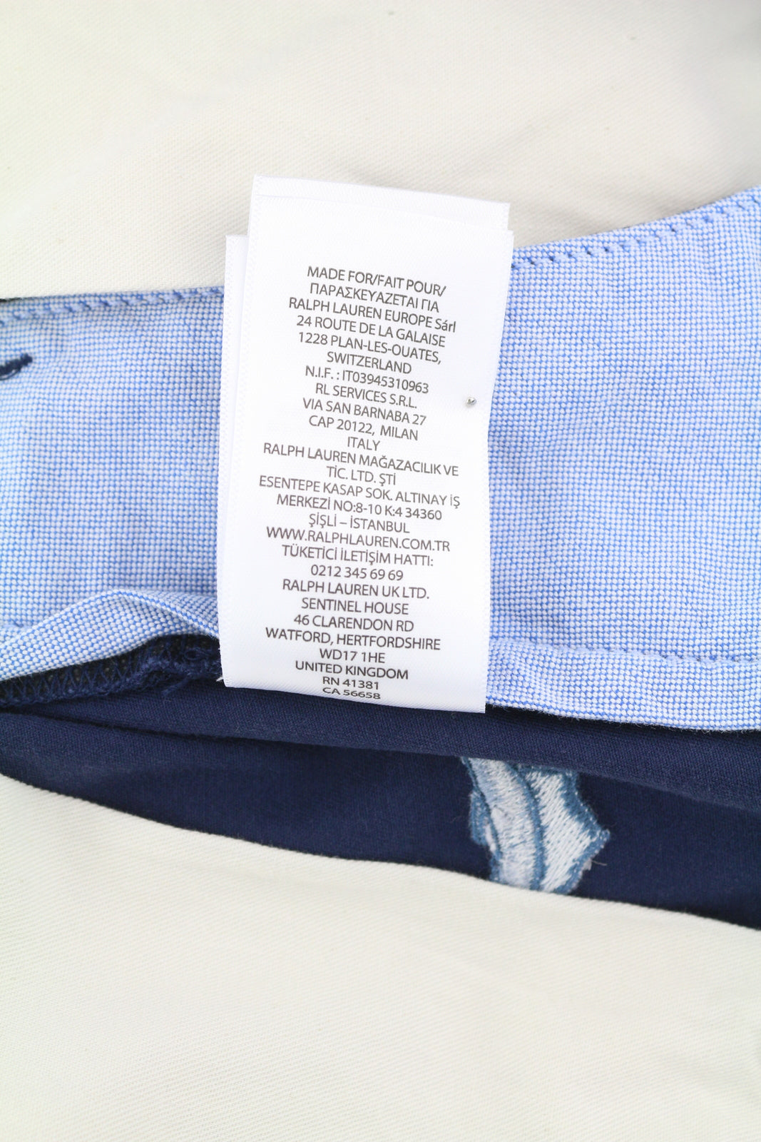 RALPH LAUREN Stretch Straight Fit Men Shorts 31 Dark Blue Chino Embroidered