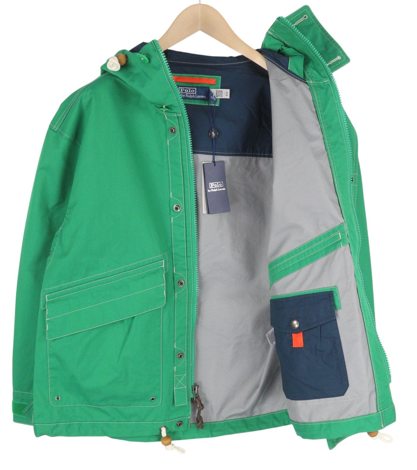 RALPH LAUREN Men Jacket S Green Hooded Windbreaker Water Repellent RRP€1399