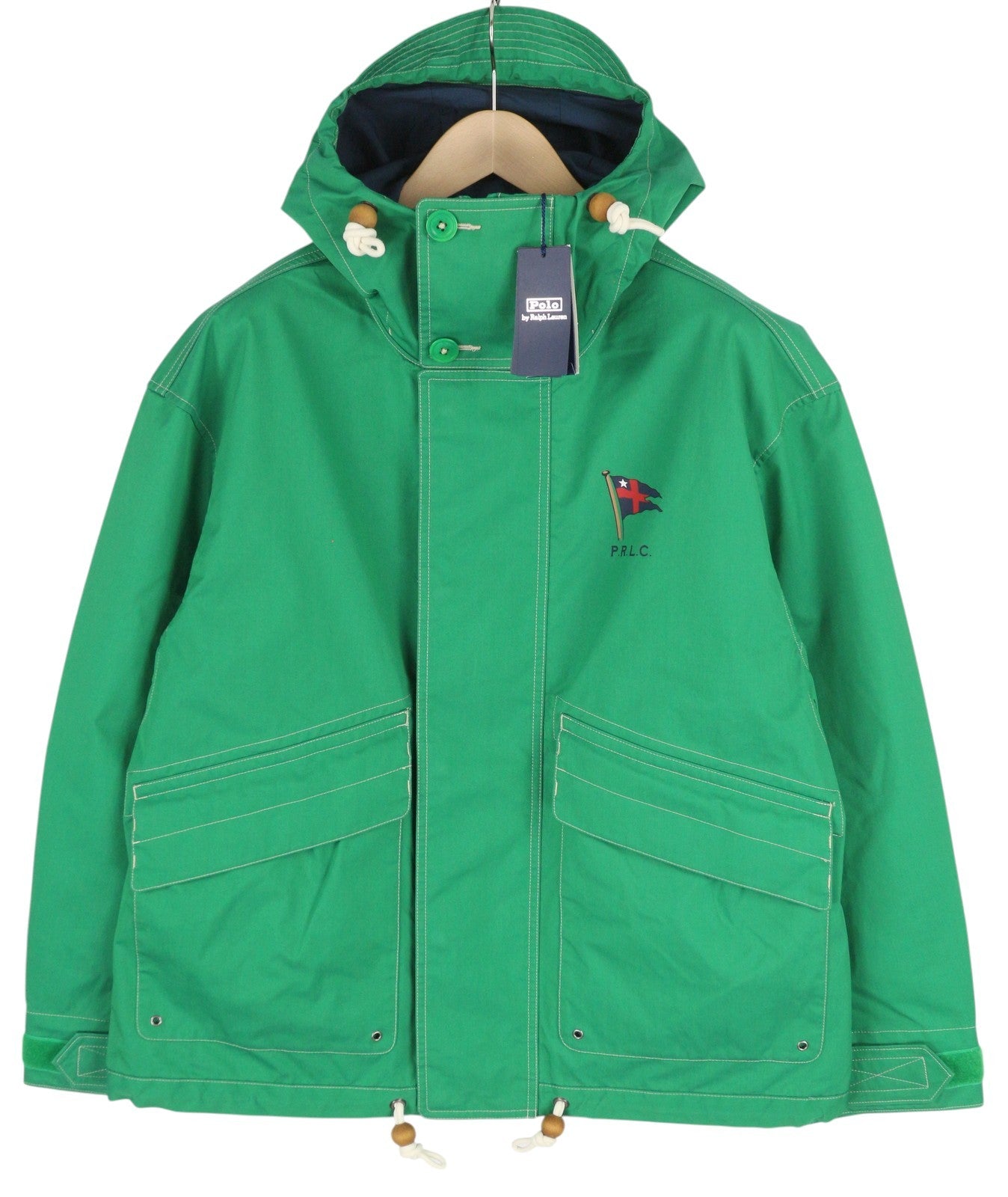 RALPH LAUREN Men Jacket S Green Hooded Windbreaker Water Repellent RRP€1399