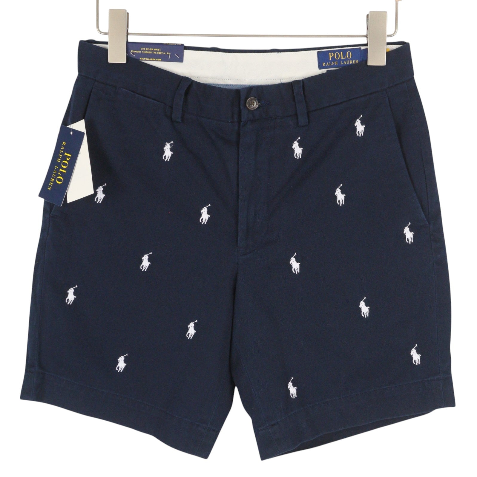 RALPH LAUREN Straight Fit Men Shorts 30 Dark Blue Chino Embroidered Logo