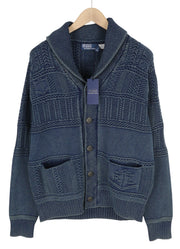 RALPH LAUREN Men Jumper M Cardigan Washed Blue Buttoned Pockets RRP€499