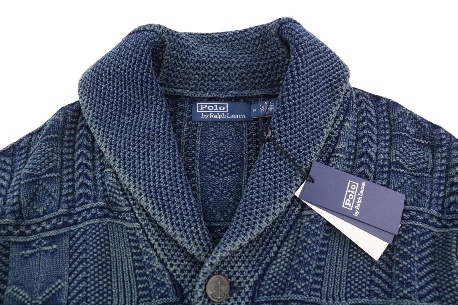 RALPH LAUREN Men Jumper M Cardigan Washed Blue Buttoned Pockets RRP€499