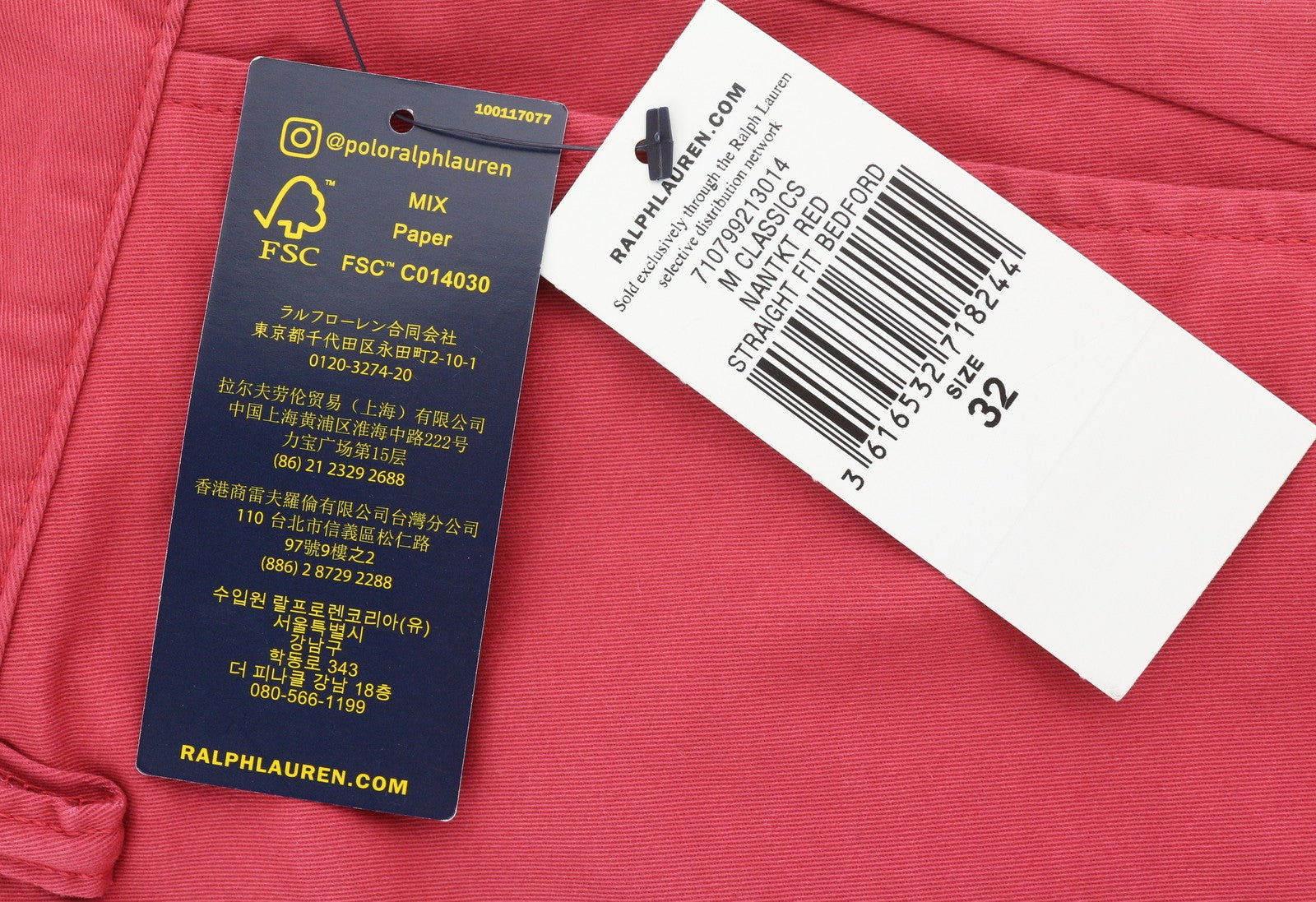 RALPH LAUREN Stretch Straight Fit Men Shorts 32 Red Bedford Chino RRP€150