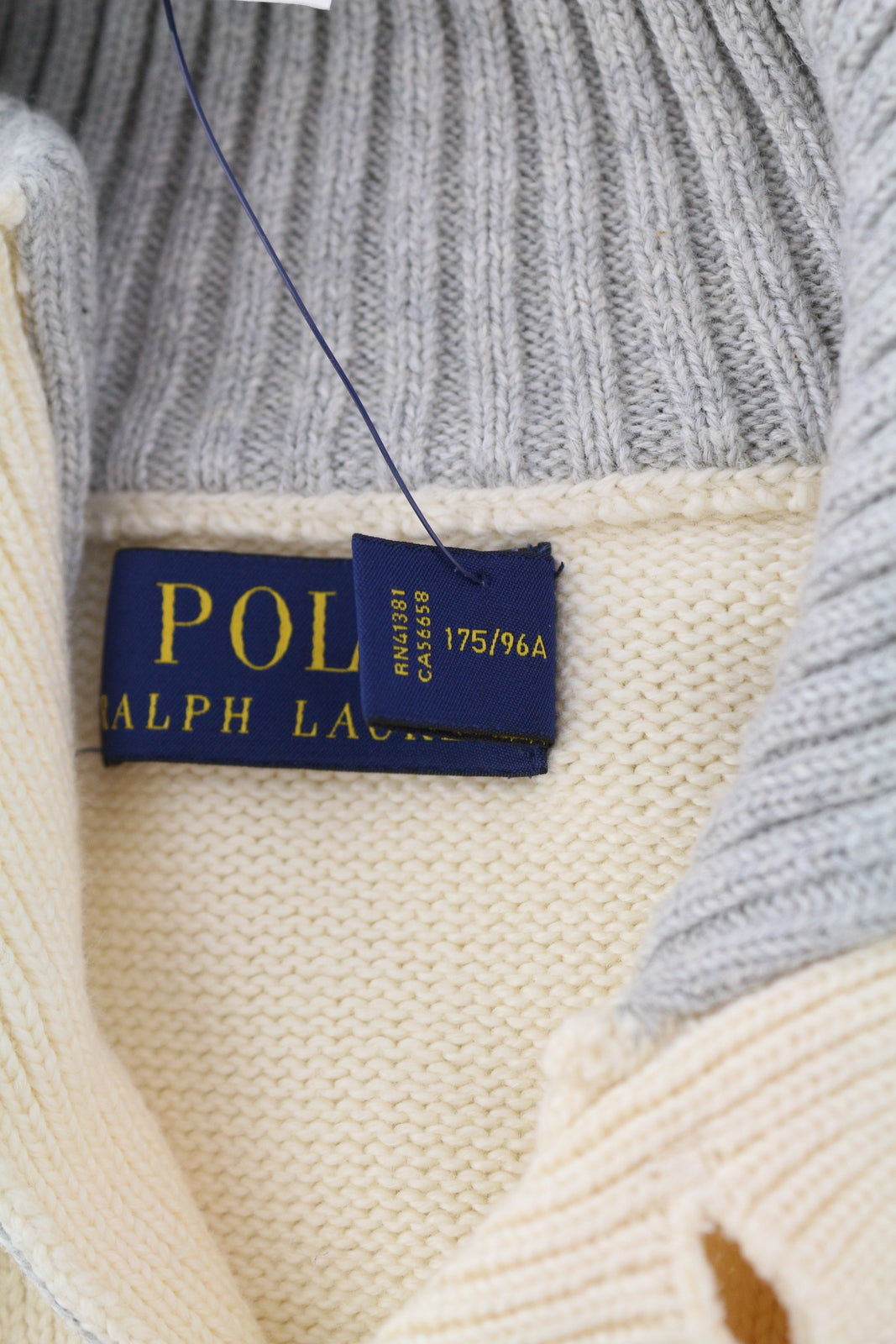 RALPH LAUREN Men Jumper M Ivory Half Button Neck Knitted Embroidered Logo