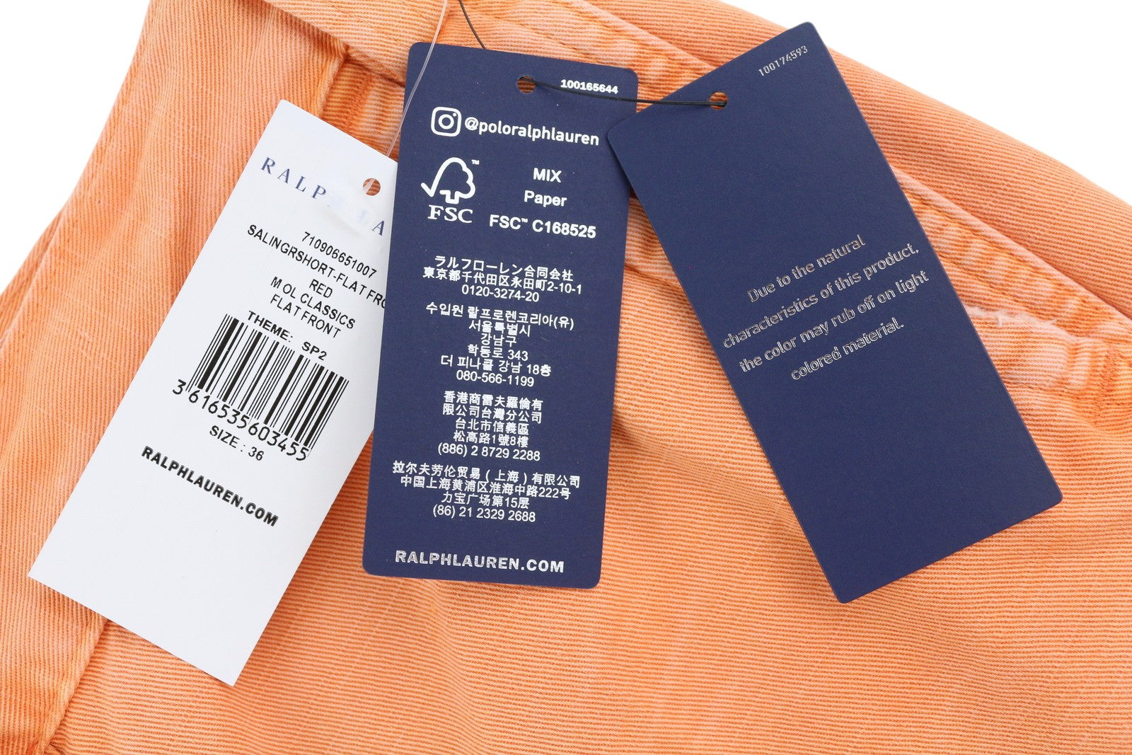 RALPH LAUREN Salinger Chino Straight Fit Men Shorts 36 Orange Logo RRP$236