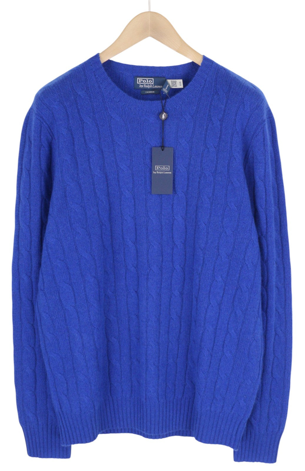 RALPH LAUREN Cashmere Men Jumper XL Blue Pullover Cable-Knit Logo RRP€549