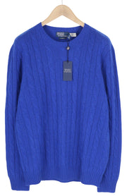RALPH LAUREN Cashmere Men Jumper XL Blue Pullover Cable-Knit Logo RRP€549