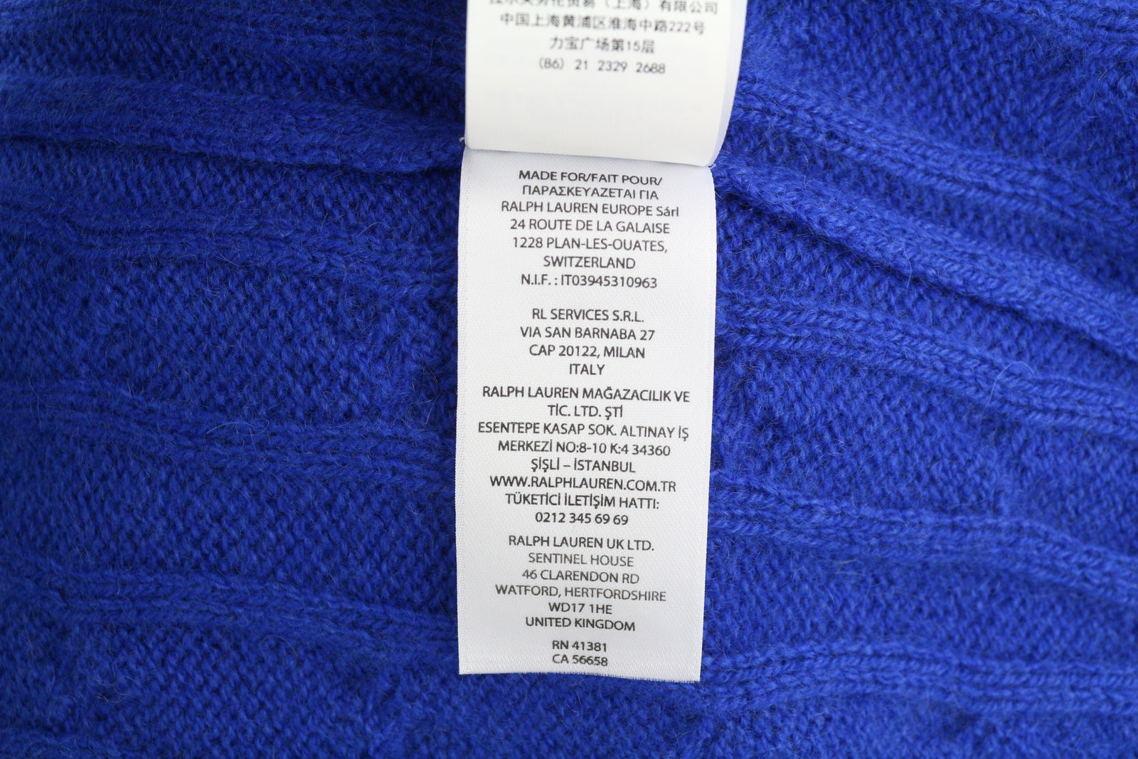 RALPH LAUREN Cashmere Men Jumper XL Blue Pullover Cable-Knit Logo RRP€549