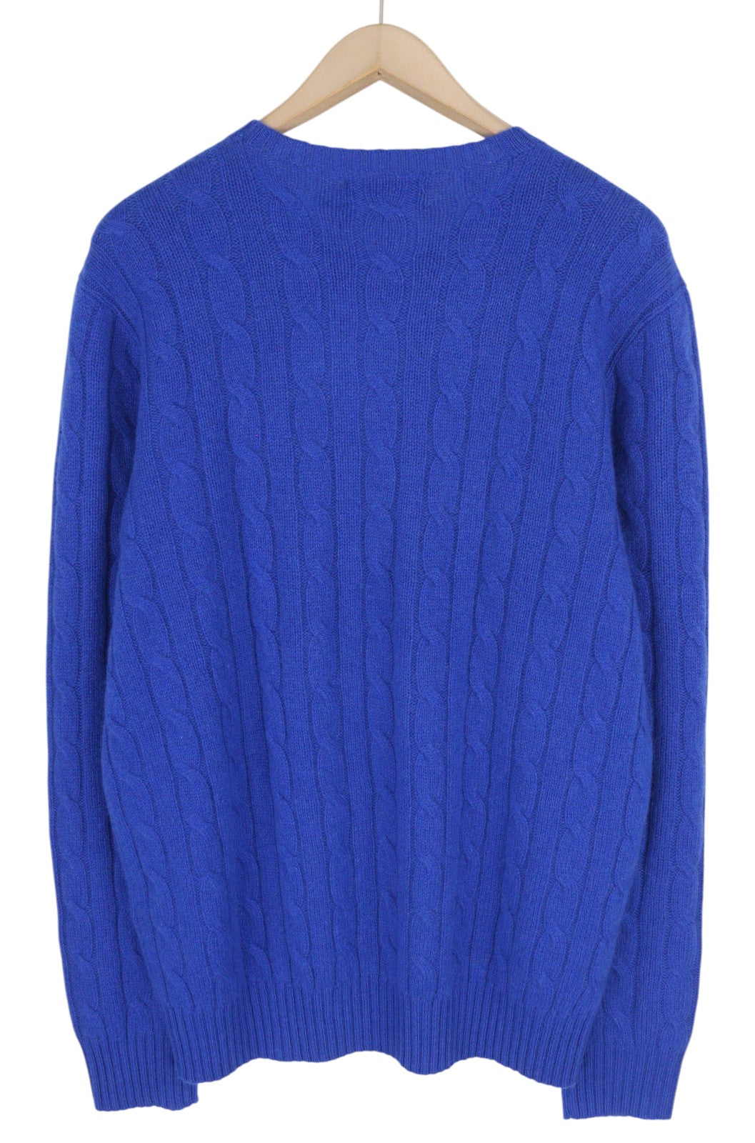 RALPH LAUREN Cashmere Men Jumper XL Blue Pullover Cable-Knit Logo RRP€549