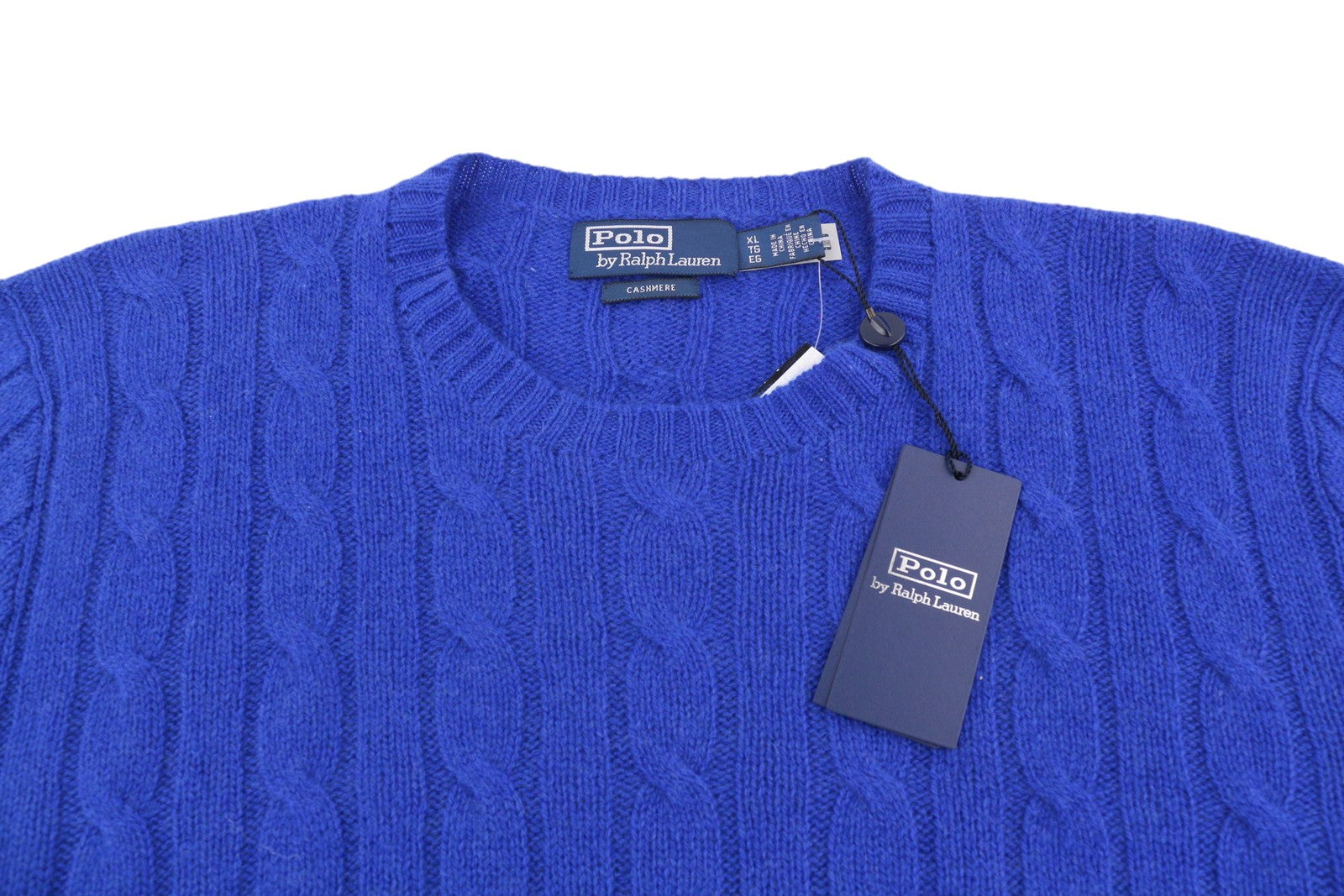 RALPH LAUREN Cashmere Men Jumper XL Blue Pullover Cable-Knit Logo RRP€549