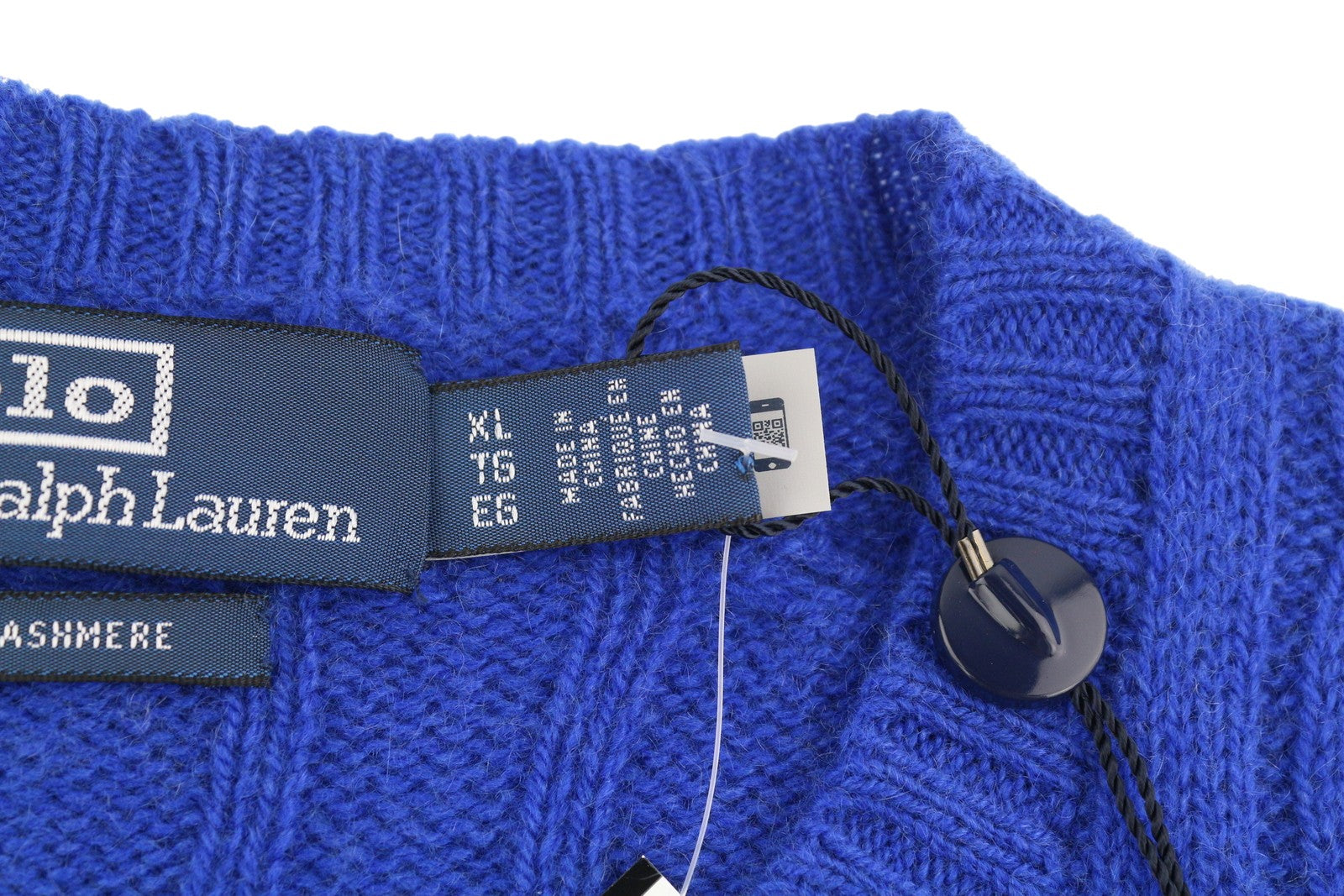 RALPH LAUREN Cashmere Men Jumper XL Blue Pullover Cable-Knit Logo RRP€549