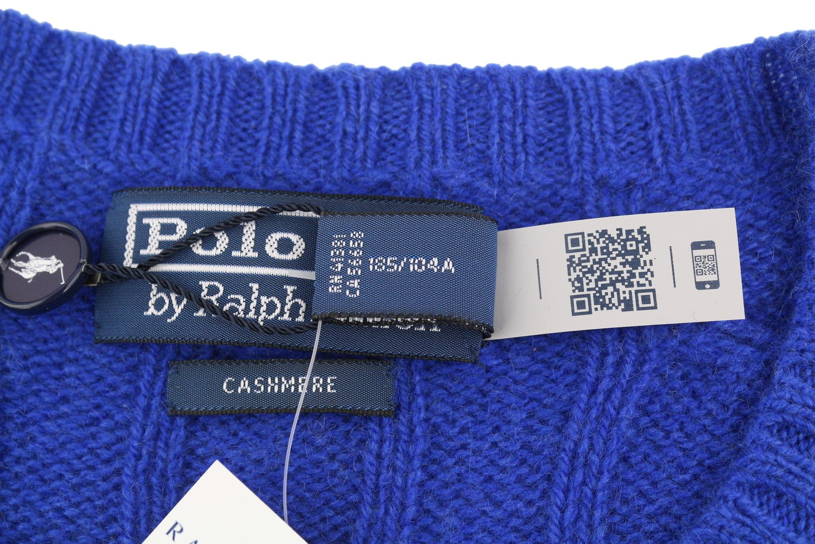 RALPH LAUREN Cashmere Men Jumper XL Blue Pullover Cable-Knit Logo RRP€549