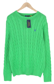 RALPH LAUREN Men Jumper L Green Pullover Cable Knit Round Neck RRP€333