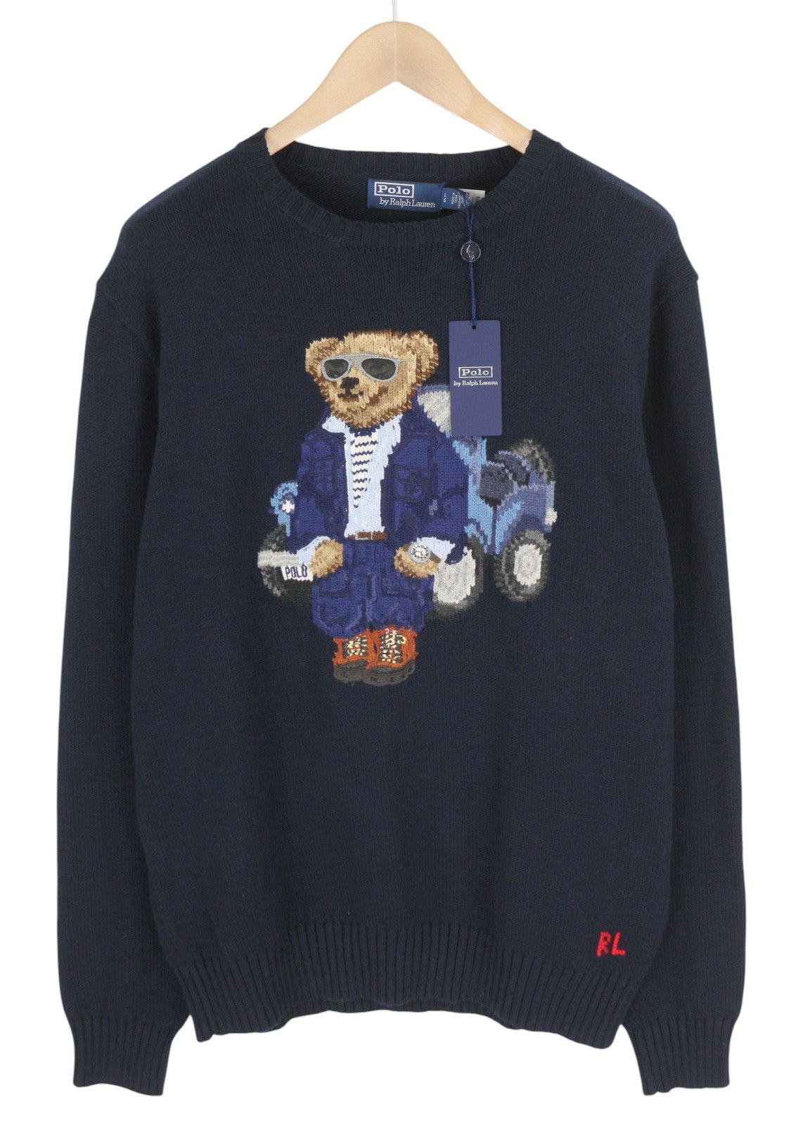 RALPH LAUREN Men Jumper L Dark Blue Pullover Bear Accent Knitted RRP€600