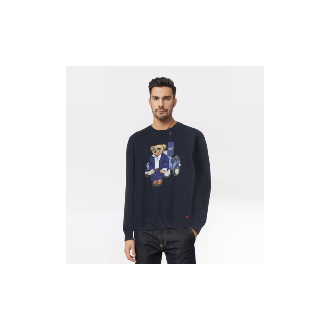 RALPH LAUREN Men Jumper L Dark Blue Pullover Bear Accent Knitted RRP€600