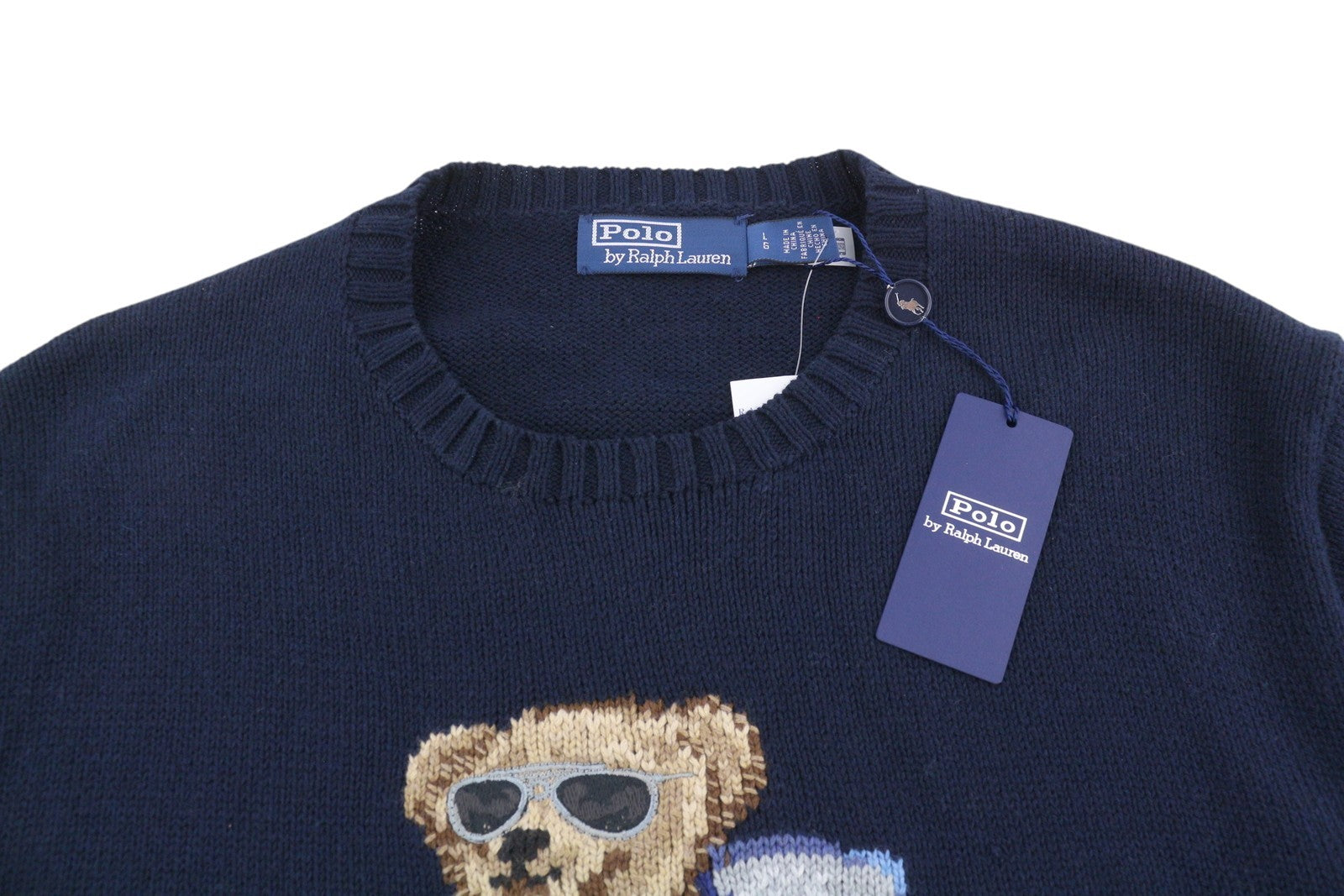 RALPH LAUREN Men Jumper L Dark Blue Pullover Bear Accent Knitted RRP€600