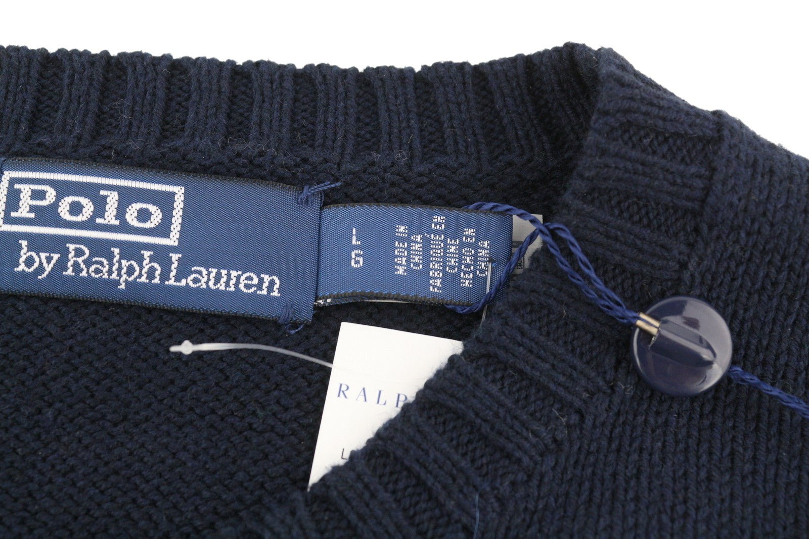 RALPH LAUREN Men Jumper L Dark Blue Pullover Bear Accent Knitted RRP€600