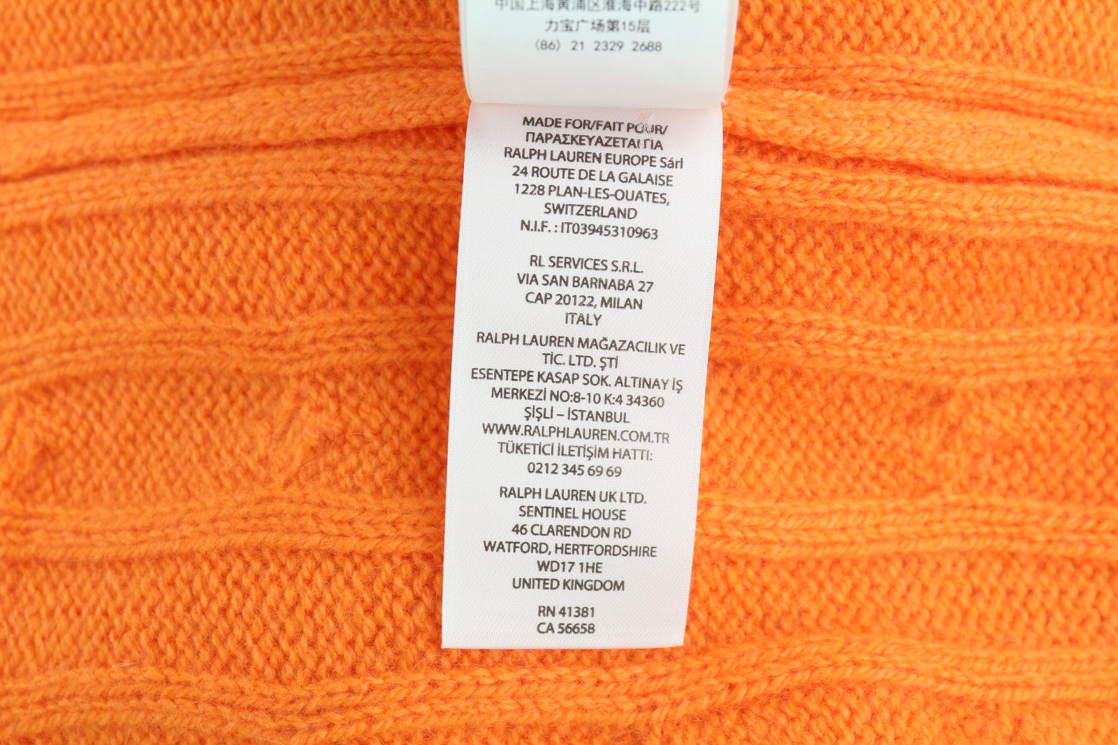 RALPH LAUREN Cashmere Men Jumper M Orange Pullover Cable-Knit Logo RRP€549