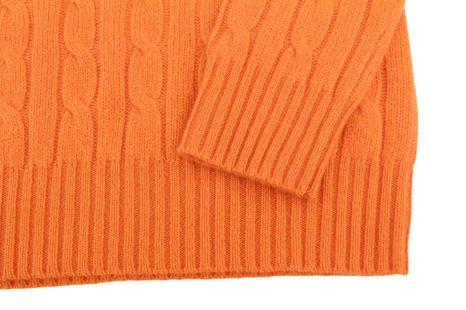 RALPH LAUREN Cashmere Men Jumper M Orange Pullover Cable-Knit Logo RRP€549