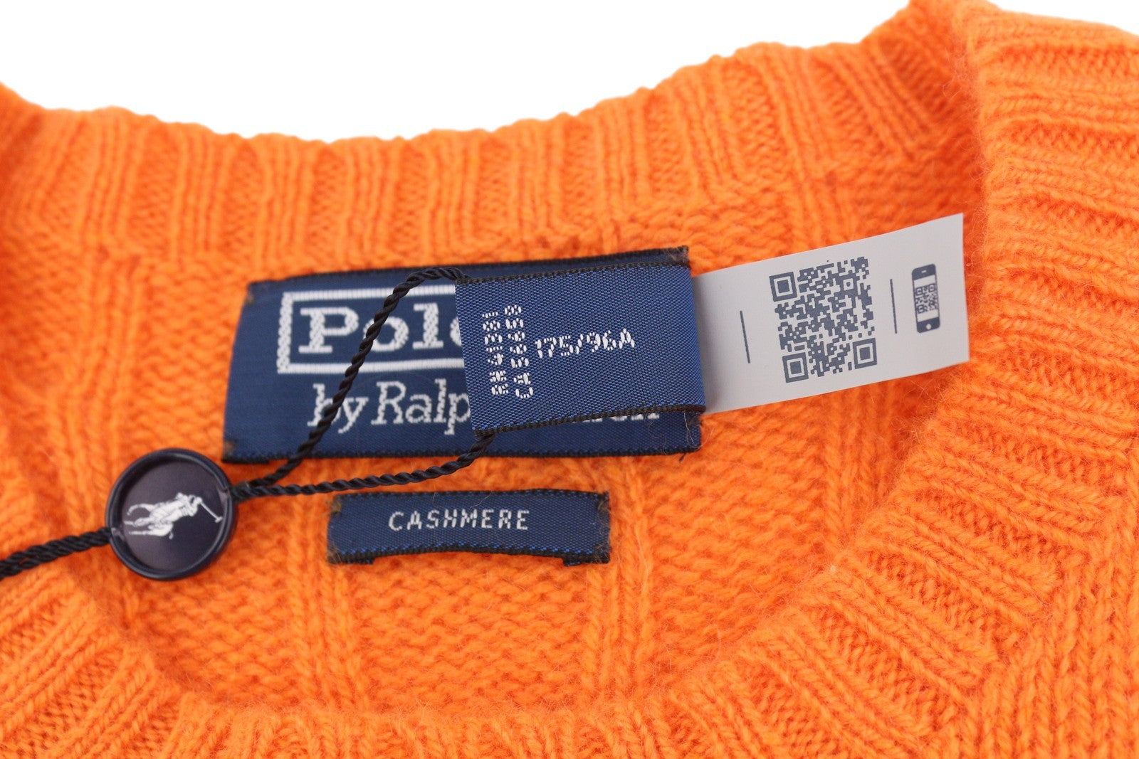 RALPH LAUREN Cashmere Men Jumper M Orange Pullover Cable-Knit Logo RRP€549