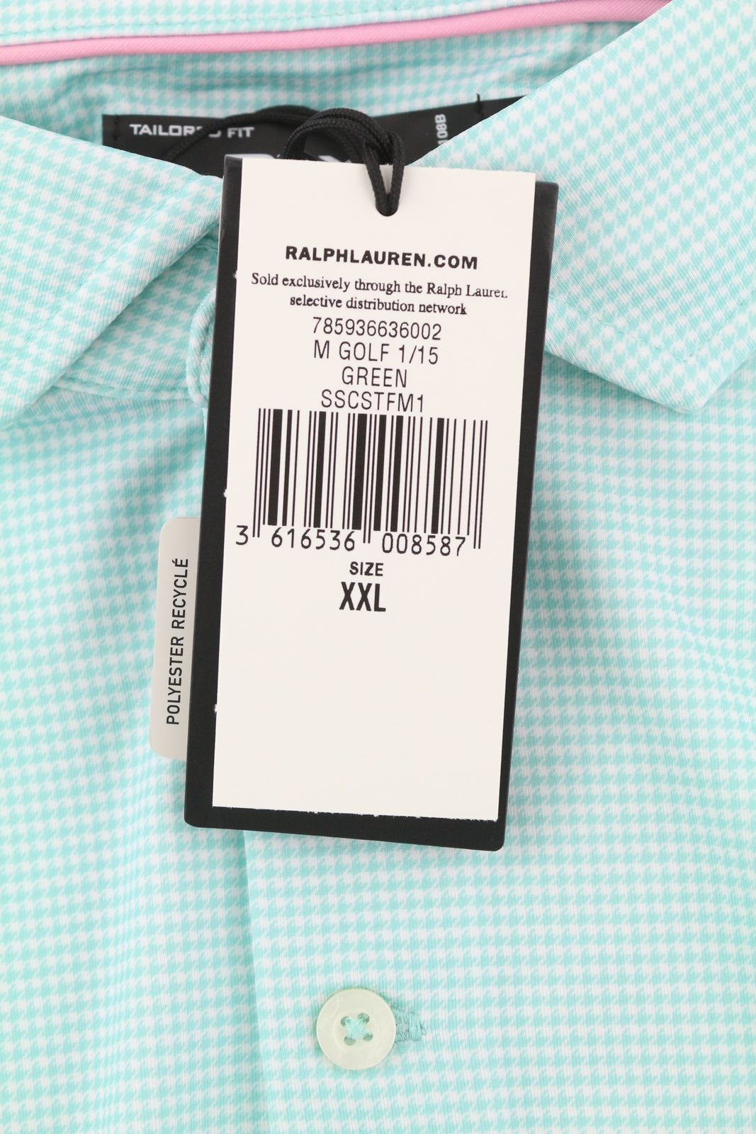 RLX RALPH LAUREN Golf Men T-Shirt 2XL Blue Short Sleeve Houndstooth Polo Wicking