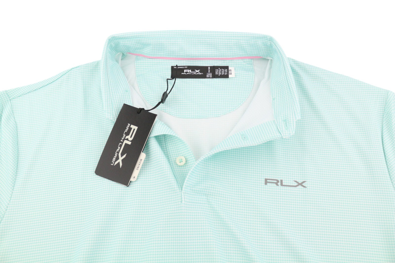 RLX RALPH LAUREN Golf Men T-Shirt 2XL Blue Short Sleeve Houndstooth Polo Wicking