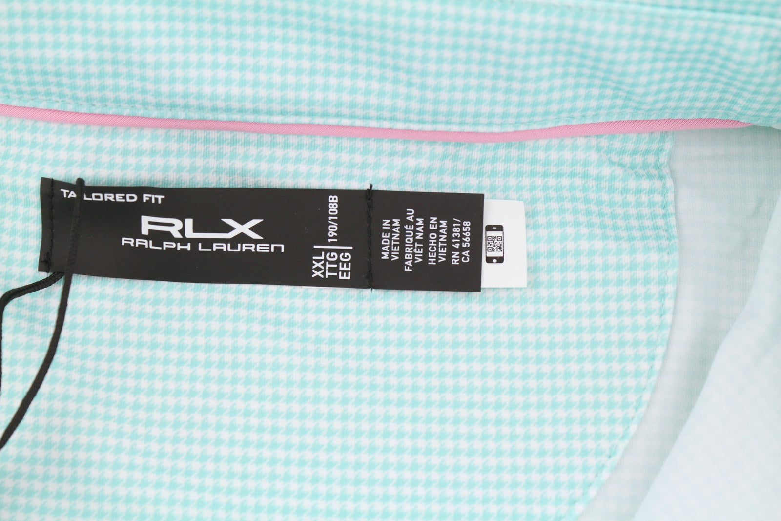 RLX RALPH LAUREN Golf Men T-Shirt 2XL Blue Short Sleeve Houndstooth Polo Wicking