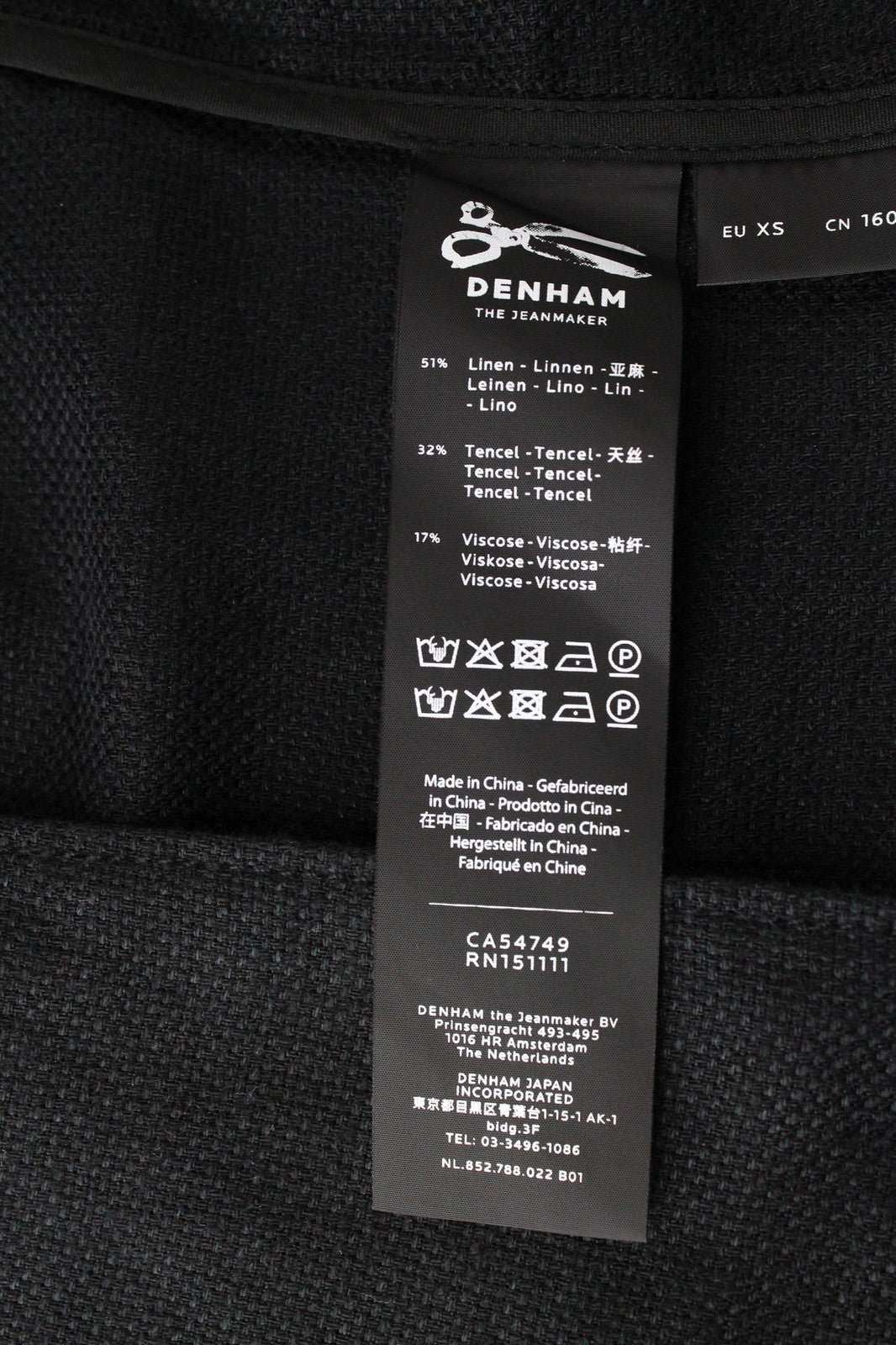 DENHAM Compass XS Women Blazer Collared Twill Black Plain One-Button Linen Blend