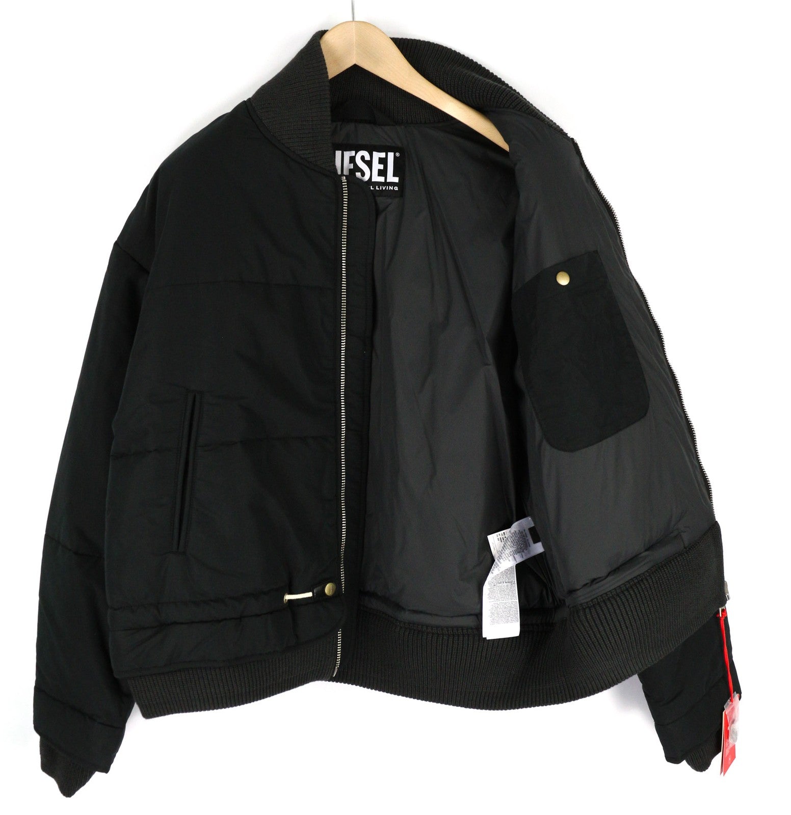 DIESEL W-Spleak Mens Jacket L Black Bomber Zip Lined Insulated RRP€325