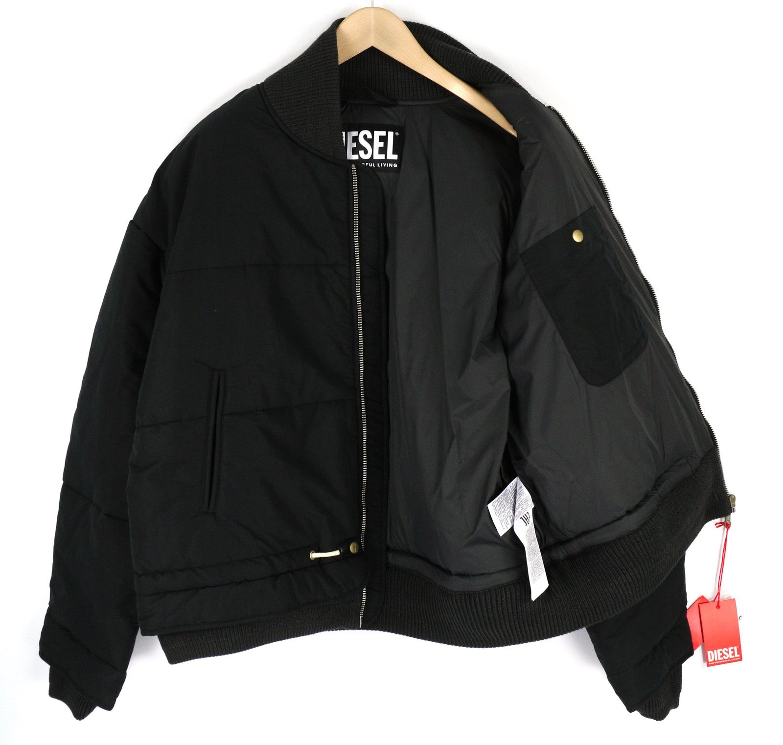 DIESEL W-Spleak Mens Jacket XL Black Bomber Zip Lined Insulated RRP€325