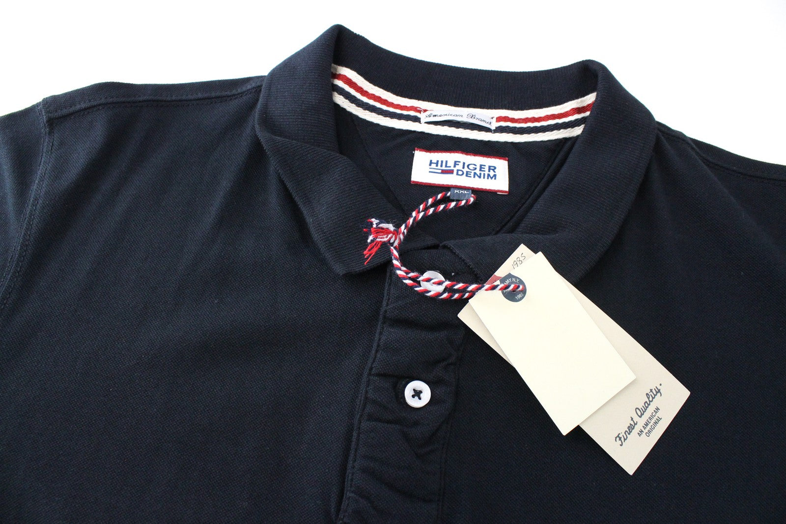 TOMMY HILFIGER Denim 2XL Men T-Shirt Polo Style Black Collared Logo Embroidered