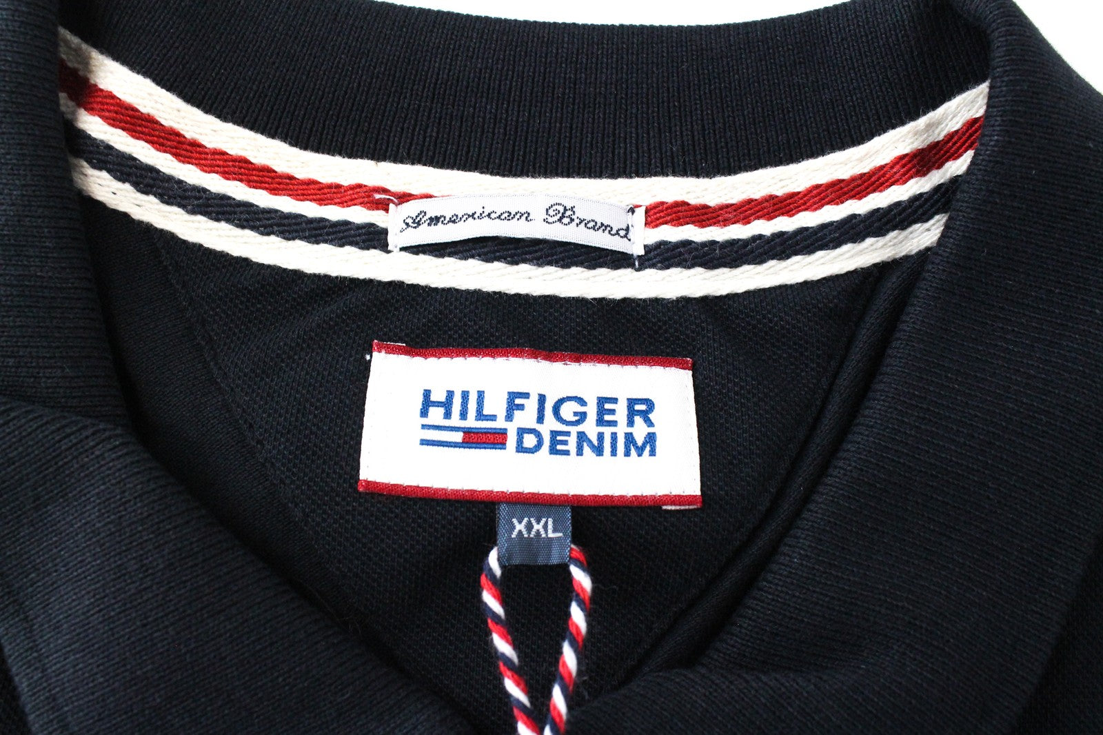 TOMMY HILFIGER Denim 2XL Men T-Shirt Polo Style Black Collared Logo Embroidered