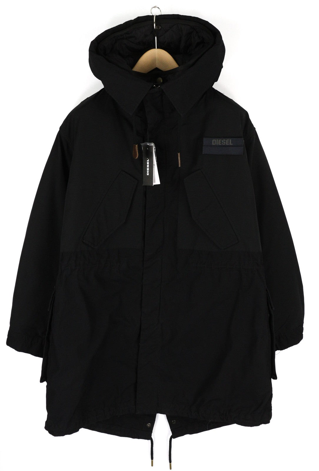 DIESEL W-Miles Mens Jacket S Black Hidden Fastening Parka Oversized RRP€475