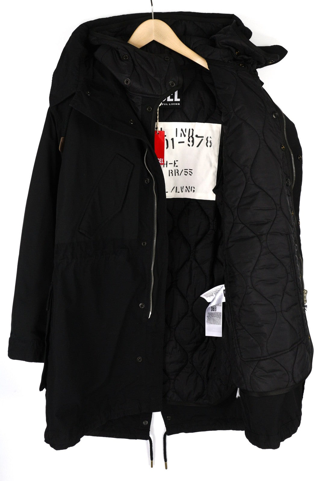 DIESEL W-Miles Mens Jacket S Black Hidden Fastening Parka Oversized RRP€475