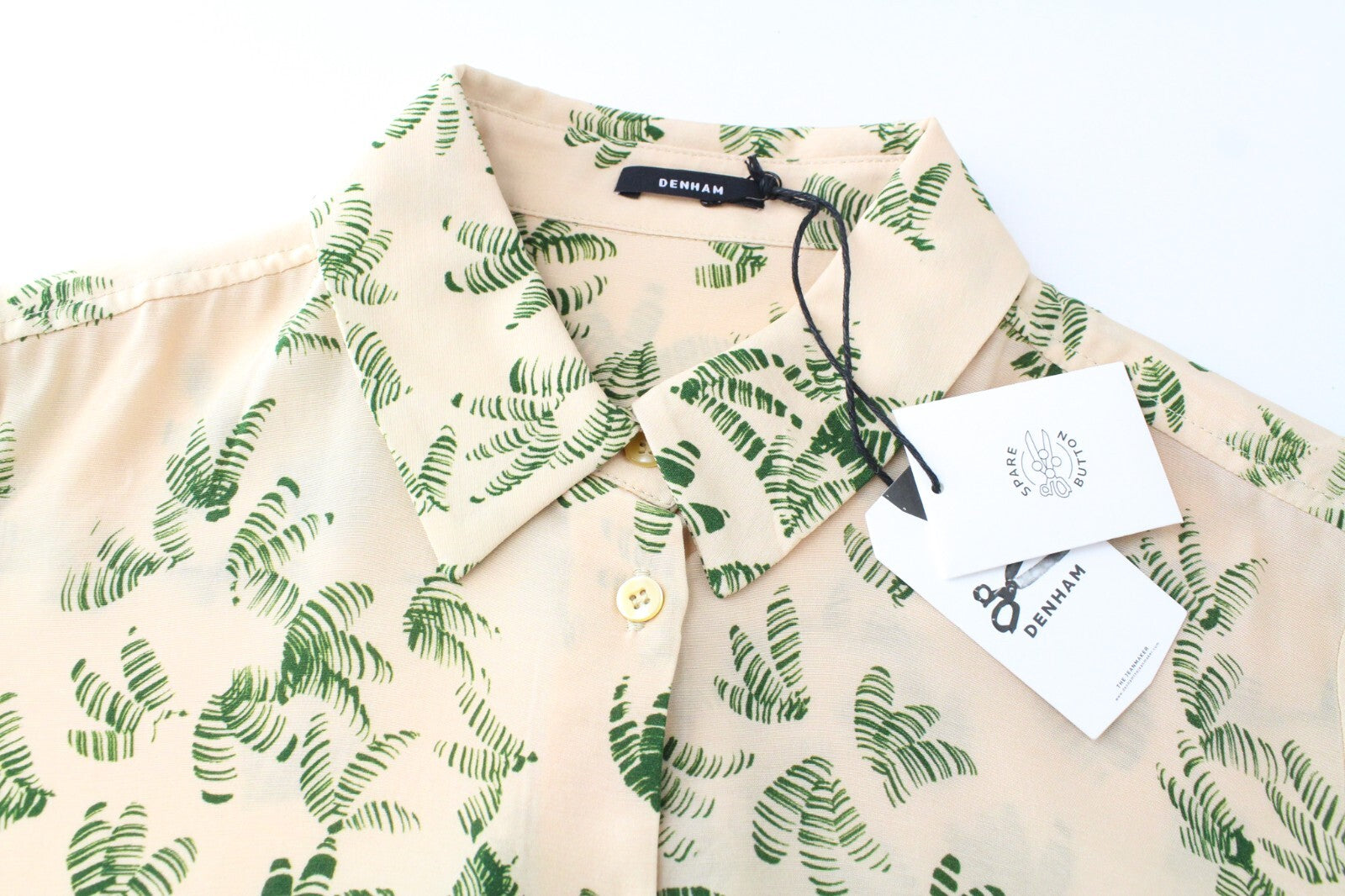 DENHAM Jessie XS Women Blouse Twill Button-Up Pastel Orange Palm Leaf Printed