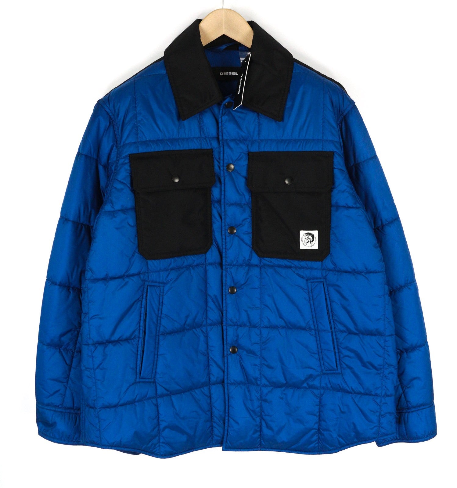 DIESEL J-Welles Mens Jacket L Blue Insulated Snap Buttoned Spread RRP€210