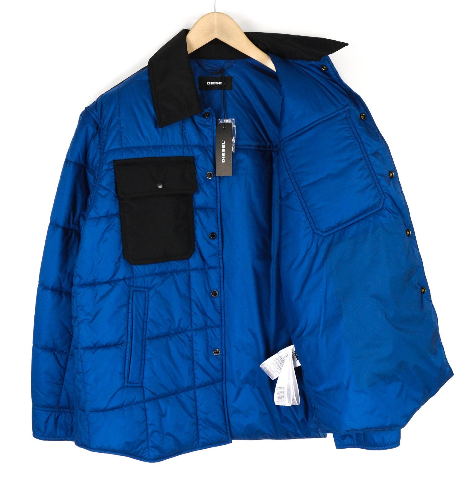 DIESEL J-Welles Mens Jacket L Blue Insulated Snap Buttoned Spread RRP€210