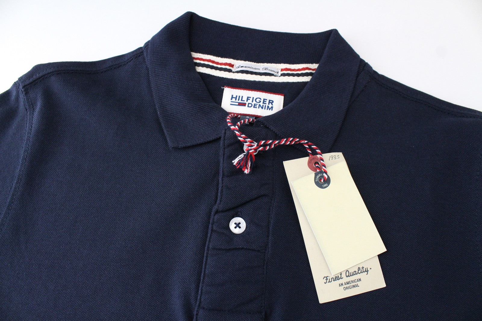 TOMMY HILFIGER Denim S Men T-Shirt Navy Collared Logo Embroidered Polo Style