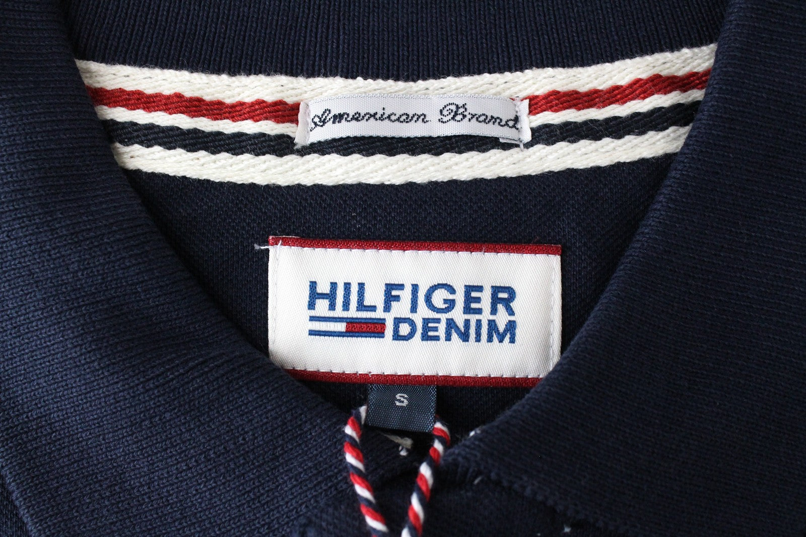 TOMMY HILFIGER Denim S Men T-Shirt Navy Collared Logo Embroidered Polo Style