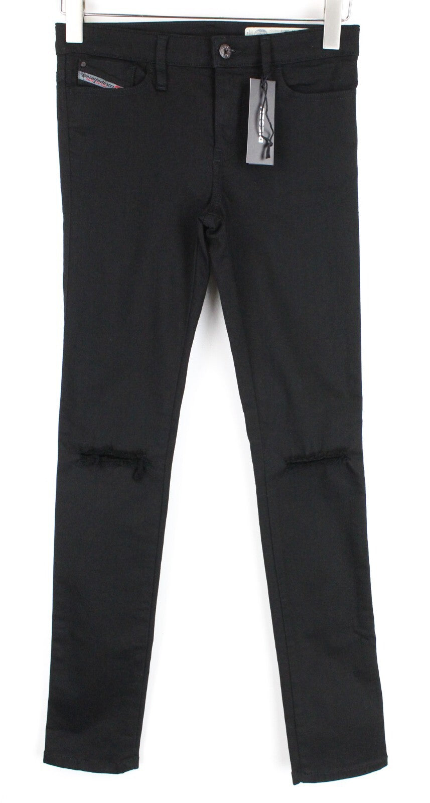 DIESEL Skinzee 08E13 W26/L30 Women Jeans Super Slim Skinny Black Distressed