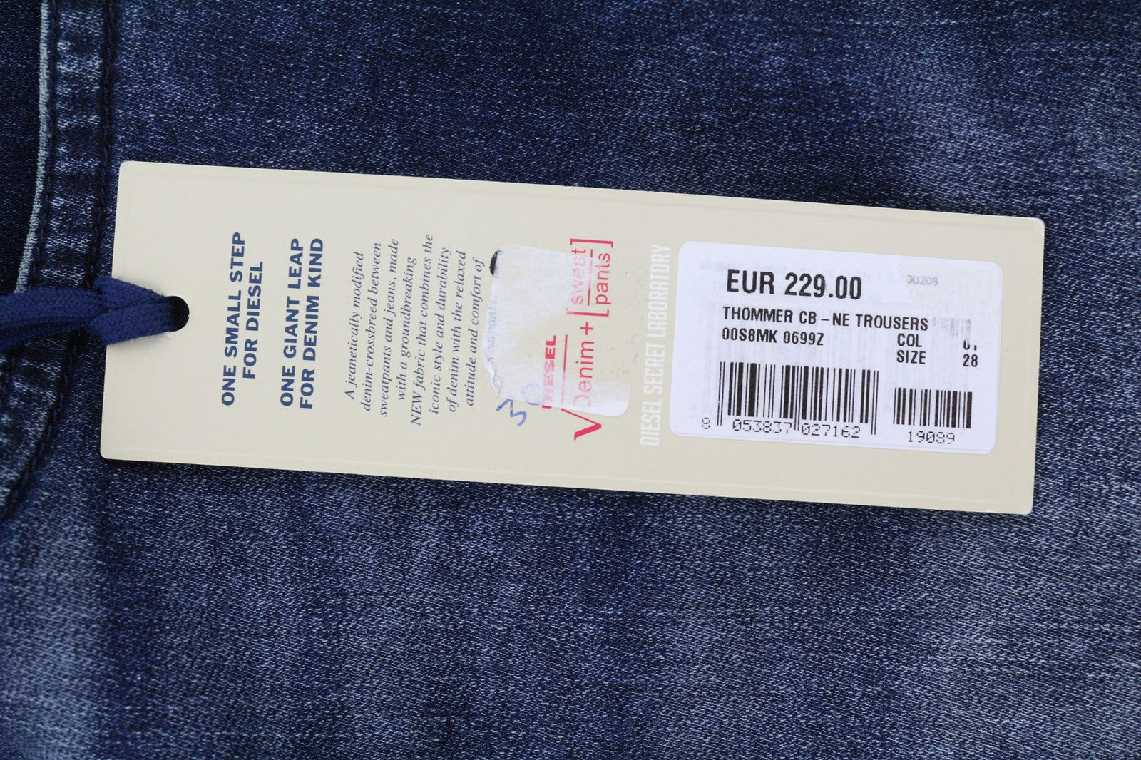 DIESEL Thommer CB-NE 0699Z Mens Jeans W28 Blue Washed Stretch Zip Slim