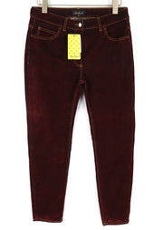 LUISA SPAGNOLI Obelix Womens Trousers 46 Dark Burgundy Slim  Zip Velour