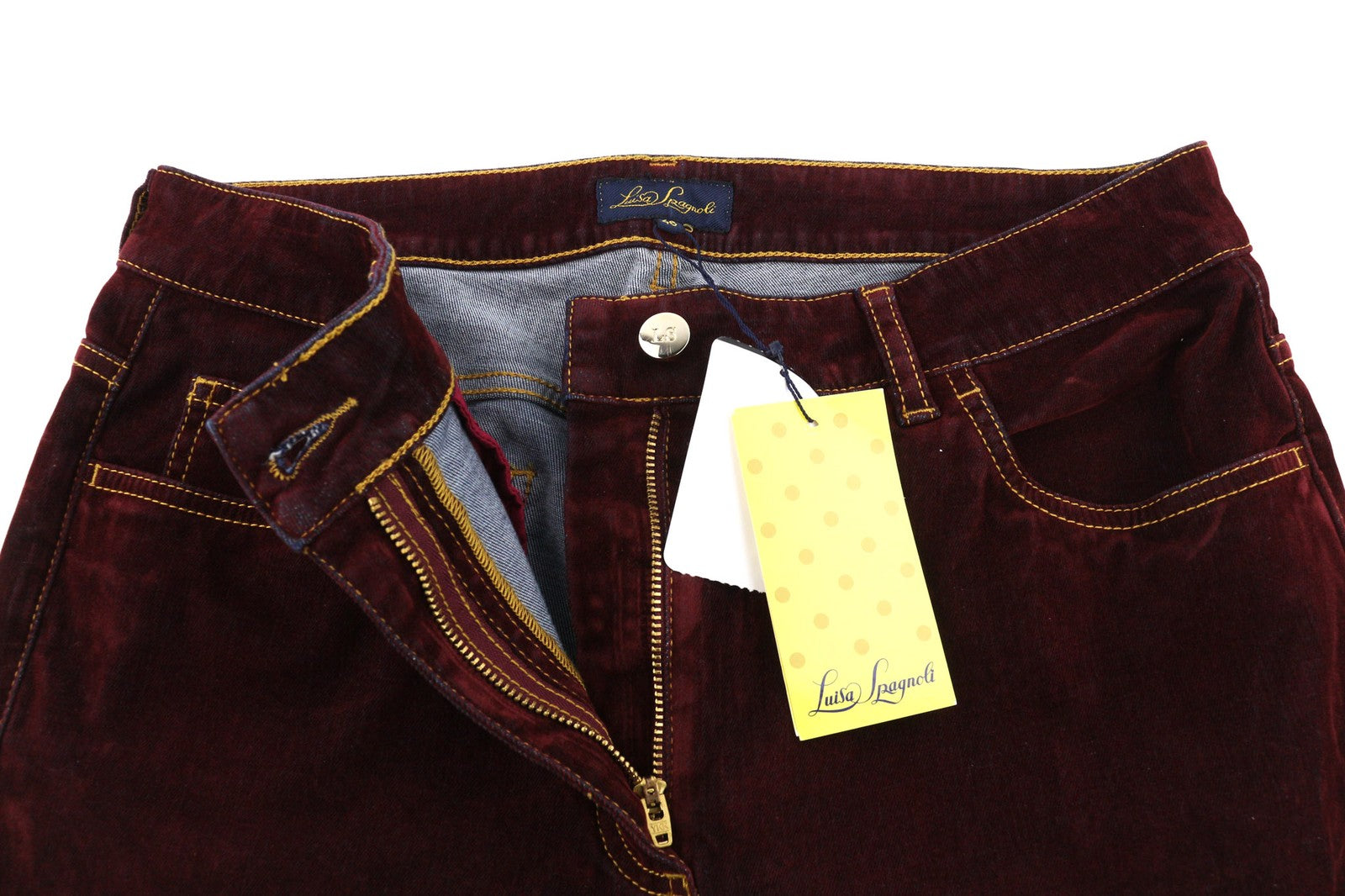 LUISA SPAGNOLI Obelix Womens Trousers 46 Dark Burgundy Slim  Zip Velour