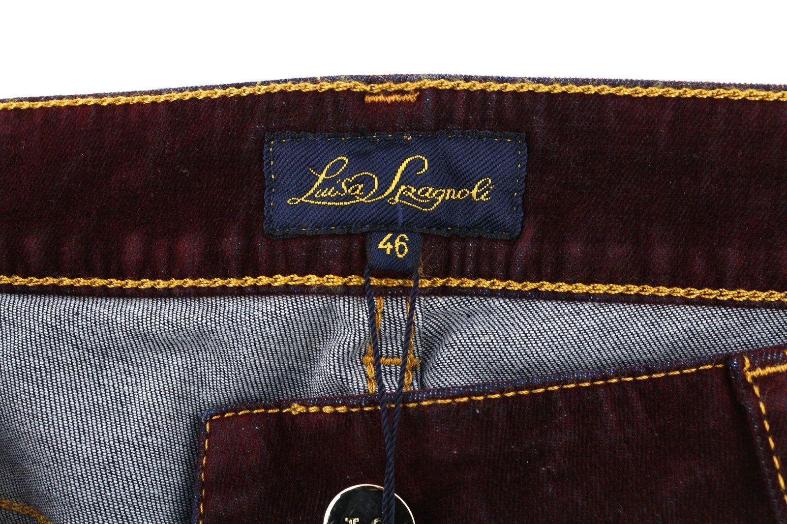 LUISA SPAGNOLI Obelix Womens Trousers 46 Dark Burgundy Slim  Zip Velour