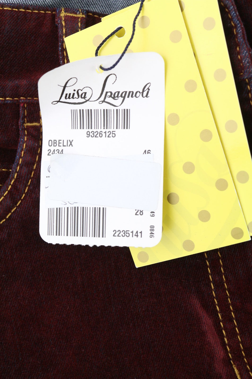 LUISA SPAGNOLI Obelix Womens Trousers 46 Dark Burgundy Slim  Zip Velour