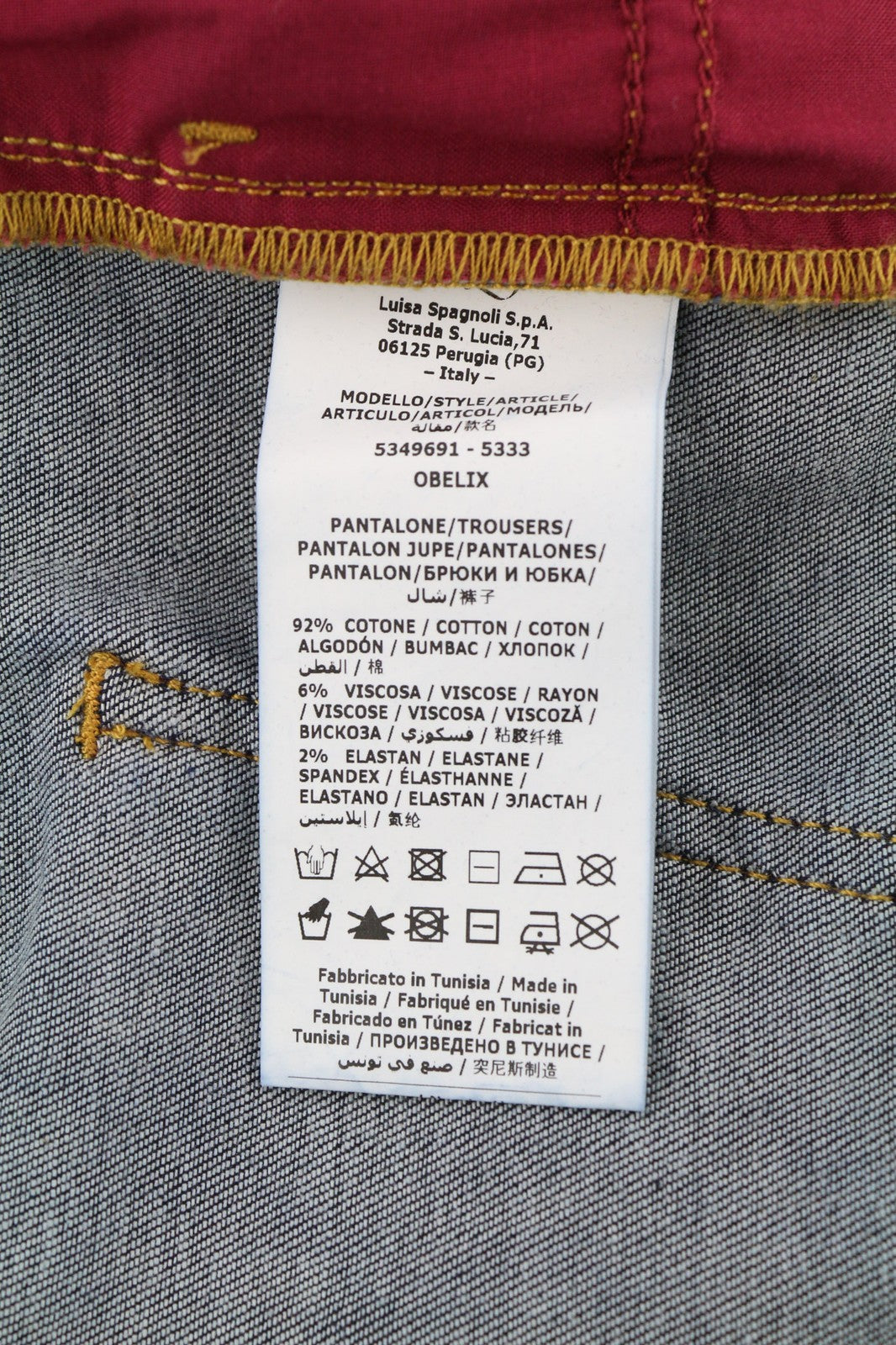 LUISA SPAGNOLI Obelix Womens Trousers 46 Dark Burgundy Slim  Zip Velour