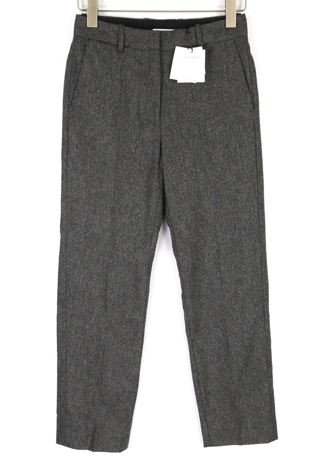 SANDRO Loi Gris Womens Trousers 36 Melange Virgin Wool  Zip Tapered